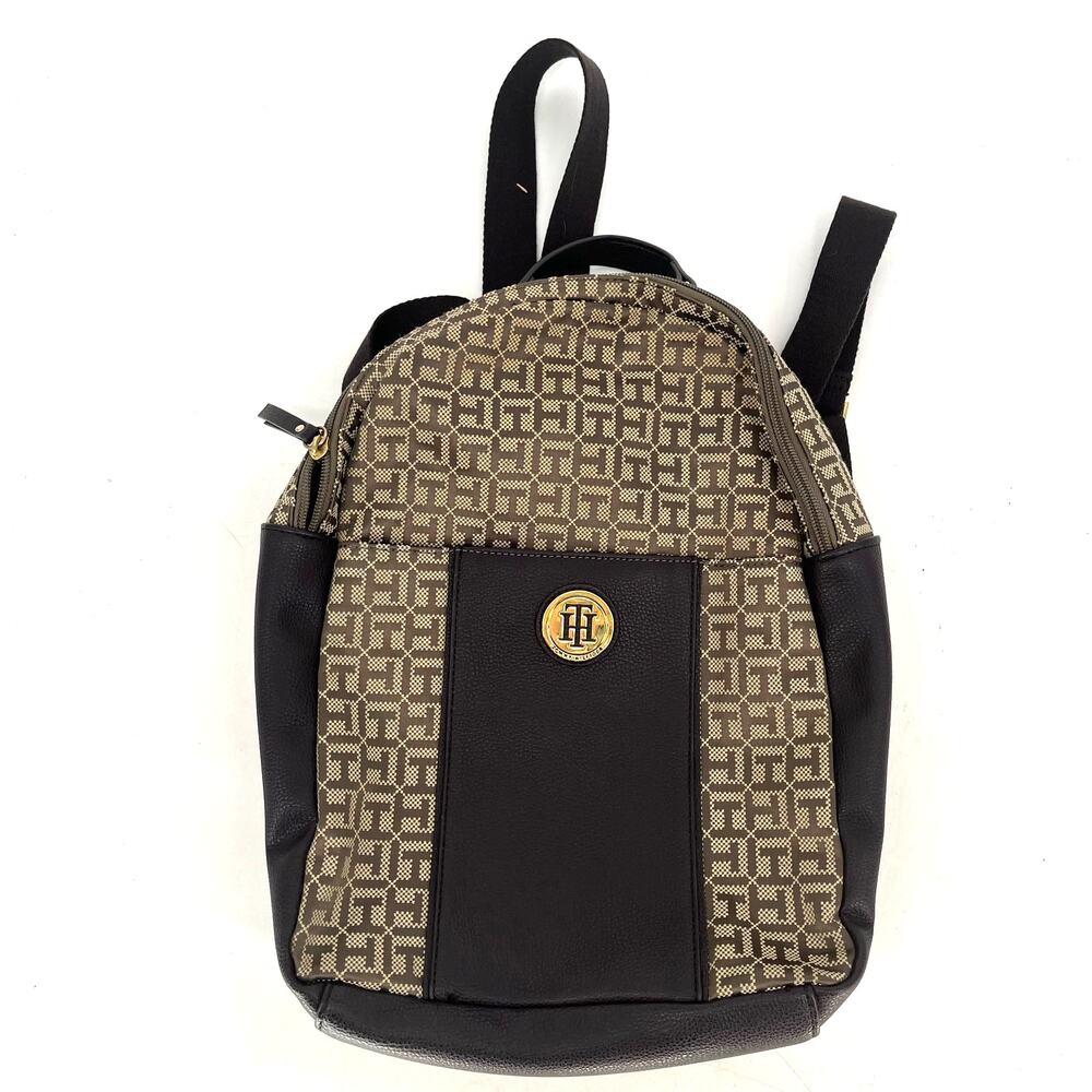 Tommy Hilfiger Monogram Backpack Brown Logo Print Mini Backpack
